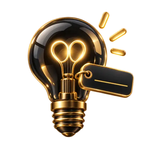 Black and gold 3D lightbulb icon for the AI Business Name Generator