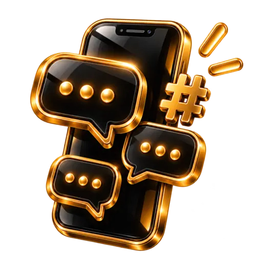 Black and gold 3D smartphone and chat icon for the AI Social Media Creator