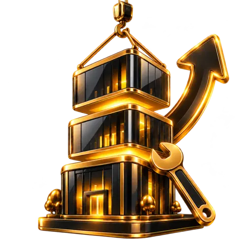 Black and gold 3D business construction and growth icon