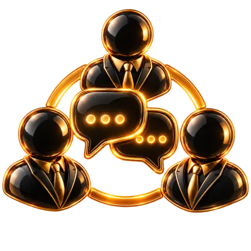 Black and gold 3D entrepreneur community and chat icon