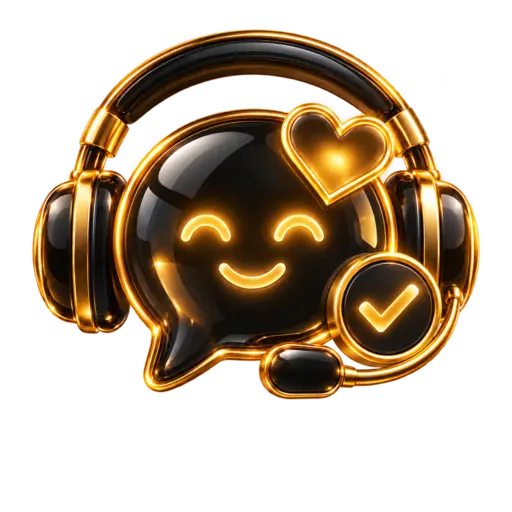 Black and gold 3D customer support headset icon for Customer Care