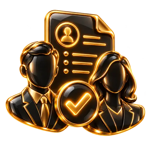 Black and gold 3D recruiting and approved candidate icon for HR and Hiring