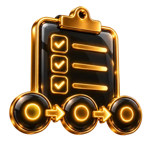 Black and gold 3D checklist and workflow icon for Operations and SOPs