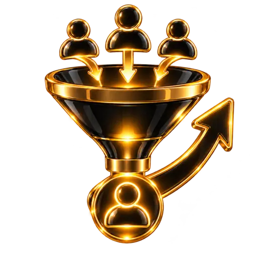 Black and gold 3D sales funnel and growth icon for Sales Center
